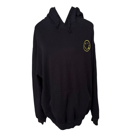 Nirvana Black Hoodie Smiley Face Logo Back Print Large - Picture 1 of 5
